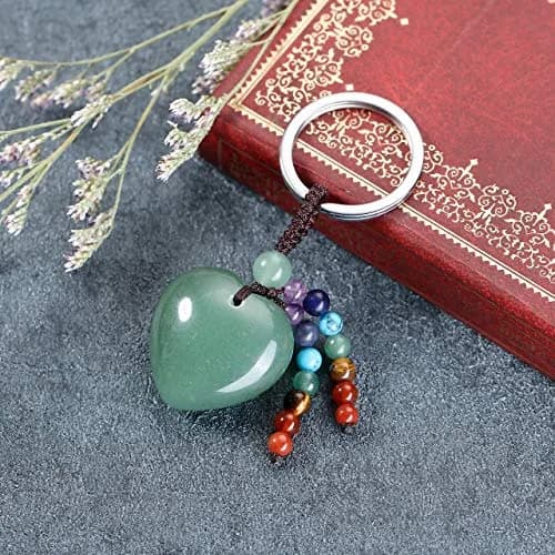 MANIFO Natural Green Aventurine Heart Crystal Keychain 7 Chakra Healing Gemstone Key Ring Charm for Women thumbnail 2