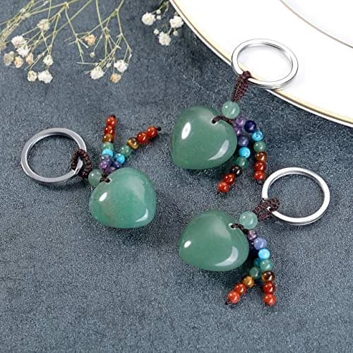 MANIFO Natural Green Aventurine Heart Crystal Keychain 7 Chakra Healing Gemstone Key Ring Charm for Women thumbnail 3