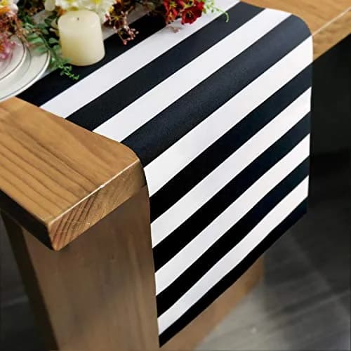 Letjolt Black and White Striped Table Runner 12x108 Inches | Durable Polyester for Elegant Dining thumbnail 1