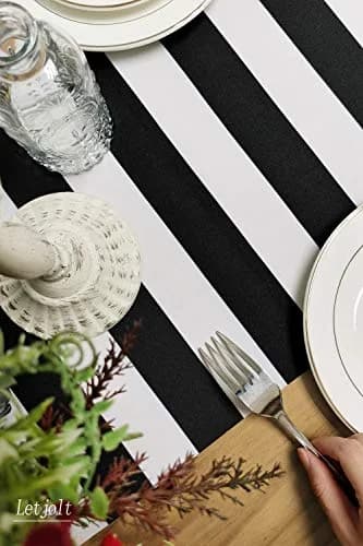 Letjolt Black and White Striped Table Runner 12x108 Inches | Durable Polyester for Elegant Dining thumbnail 3