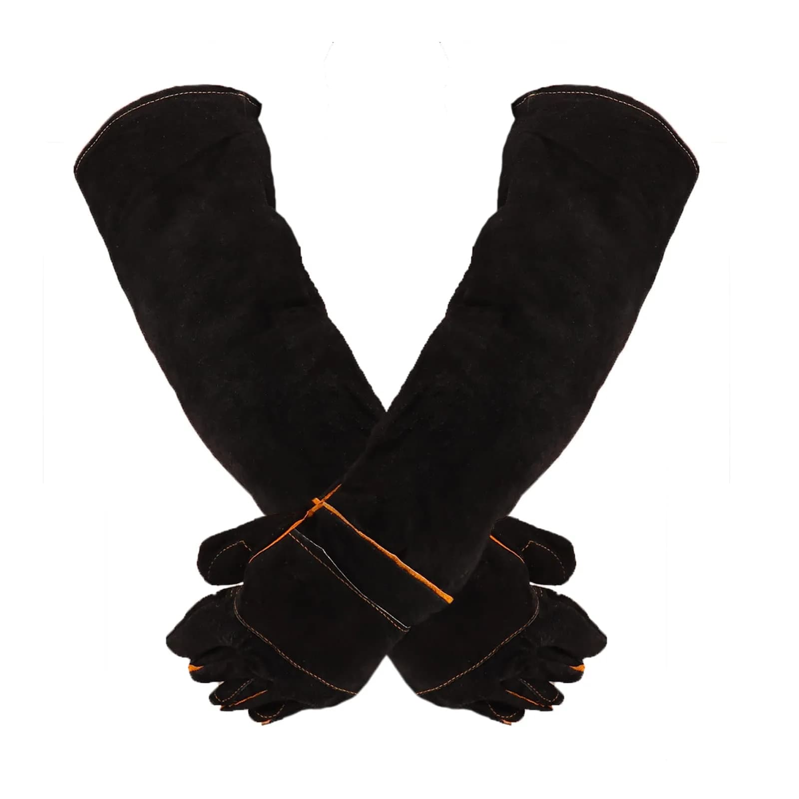 Less bad Animal Handling Gloves Reinforced Protection 60 cm (23.6 in) | Bite & Scratch Proof Cowhide — Black-1