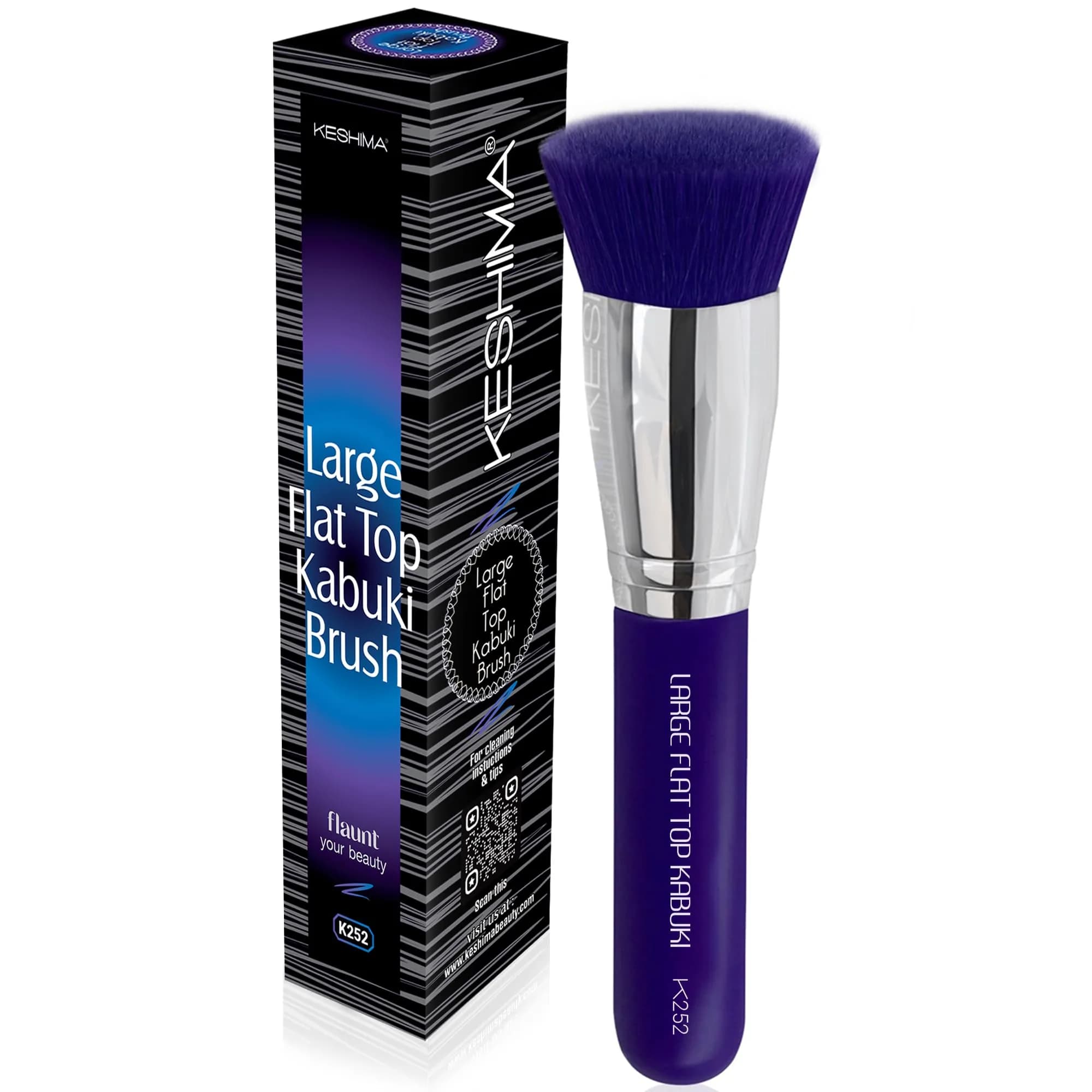 Keshima Large Flat Top Kabuki Foundation Brush, Neon Purple Makeup Brush | Synthetic Flat Top Face Brush for Liquid & Powder Foundations — Neon Purple Large