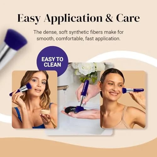 Keshima Large Flat Top Kabuki Foundation Brush, Neon Purple Makeup Brush | Synthetic Flat Top Face Brush for Liquid & Powder Foundations thumbnail 4