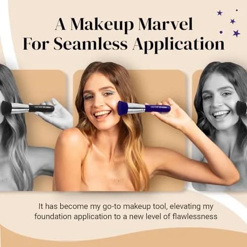 Keshima Large Flat Top Kabuki Foundation Brush, Neon Purple Makeup Brush | Synthetic Flat Top Face Brush for Liquid & Powder Foundations thumbnail 6