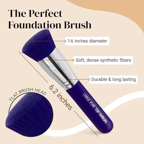 Keshima Large Flat Top Kabuki Foundation Brush, Neon Purple Makeup Brush | Synthetic Flat Top Face Brush for Liquid & Powder Foundations thumbnail 3
