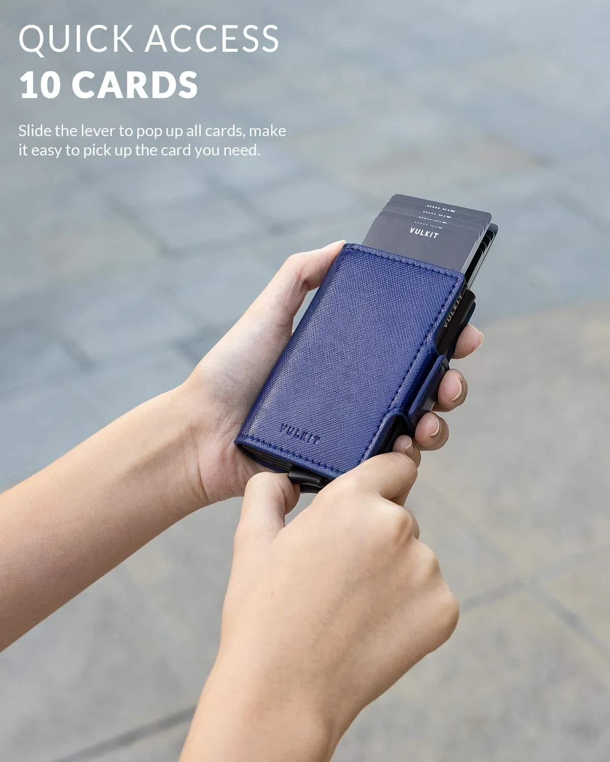 VULKIT Automatic Pop Up Double Card Holder RFID Blocking Leather Magnetic Wallet - Cross Navy - view 2