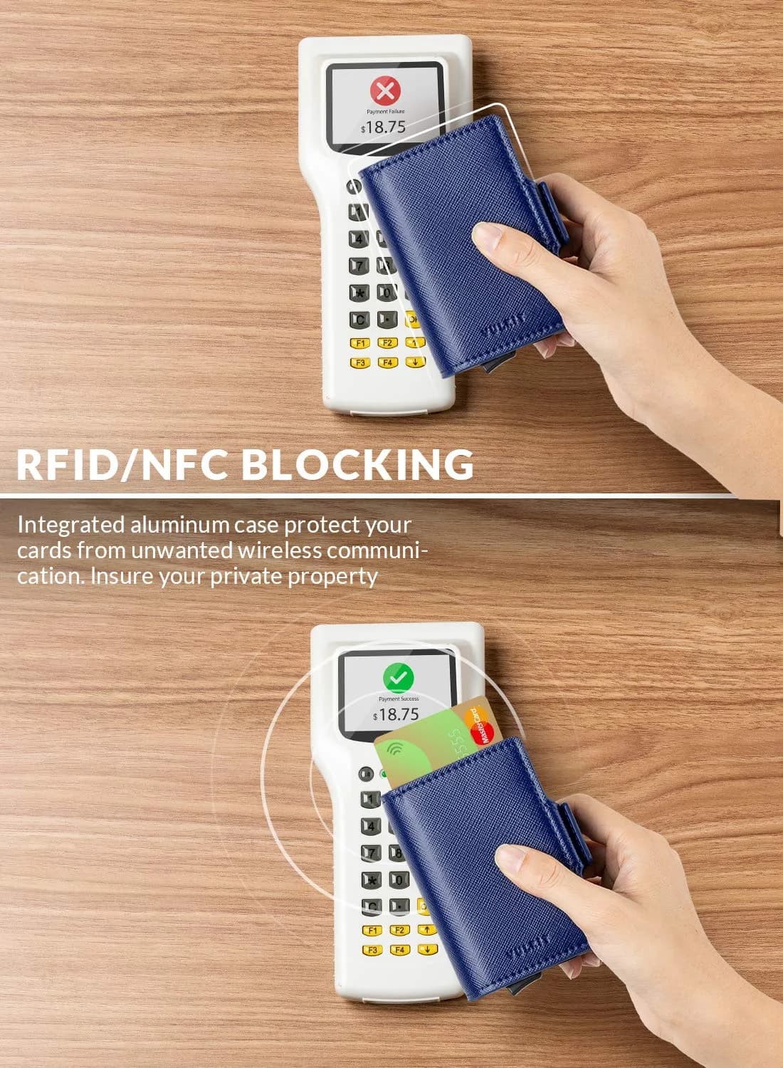 VULKIT Automatic Pop Up Double Card Holder RFID Blocking Leather Magnetic Wallet - Cross Navy - view 3