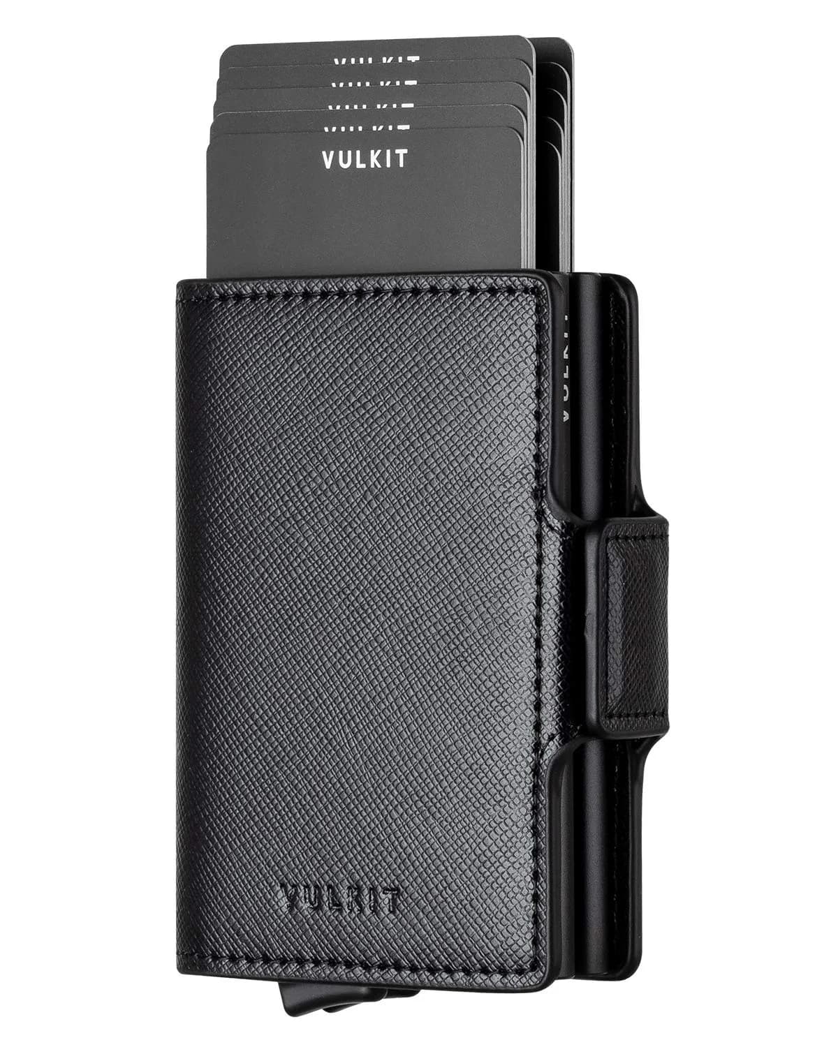 VULKIT Automatic Pop Up Double Card Holder | RFID Blocking Leather Wallet with Magnetic Closure (Cross Black) - main product image