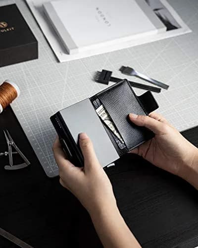 VULKIT Automatic Pop Up Double Card Holder | RFID Blocking Leather Wallet with Magnetic Closure (Cross Black) thumbnail 7