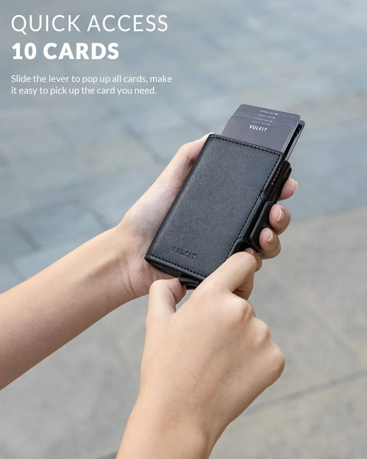 VULKIT Automatic Pop Up Double Card Holder | RFID Blocking Leather Wallet with Magnetic Closure (Cross Black) - view 2