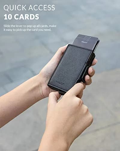 VULKIT Automatic Pop Up Double Card Holder | RFID Blocking Leather Wallet with Magnetic Closure (Cross Black) thumbnail 2