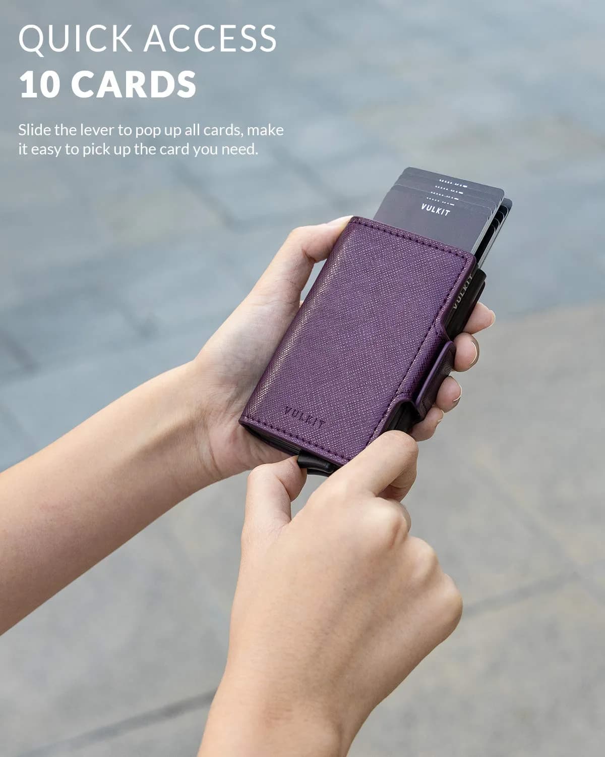 VULKIT Automatic Pop Up Double Card Holder RFID Blocking Leather Magnetic Wallet - Cross Wine - view 2