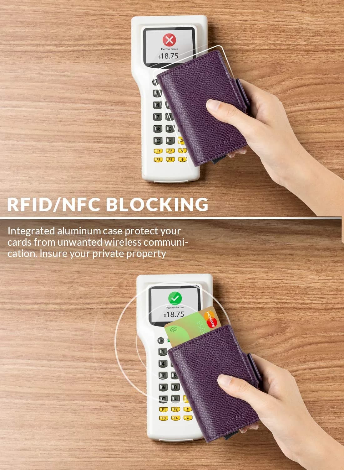 VULKIT Automatic Pop Up Double Card Holder RFID Blocking Leather Magnetic Wallet - Cross Wine - view 3