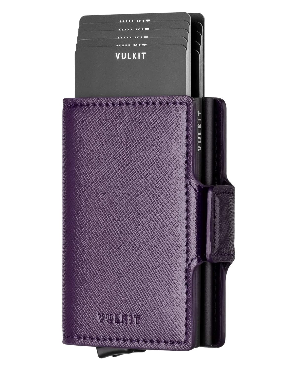 VULKIT Automatic Pop Up Double Card Holder RFID Blocking Leather Magnetic Wallet 14 Card Capacity (Dark Grey) — Cross Wine