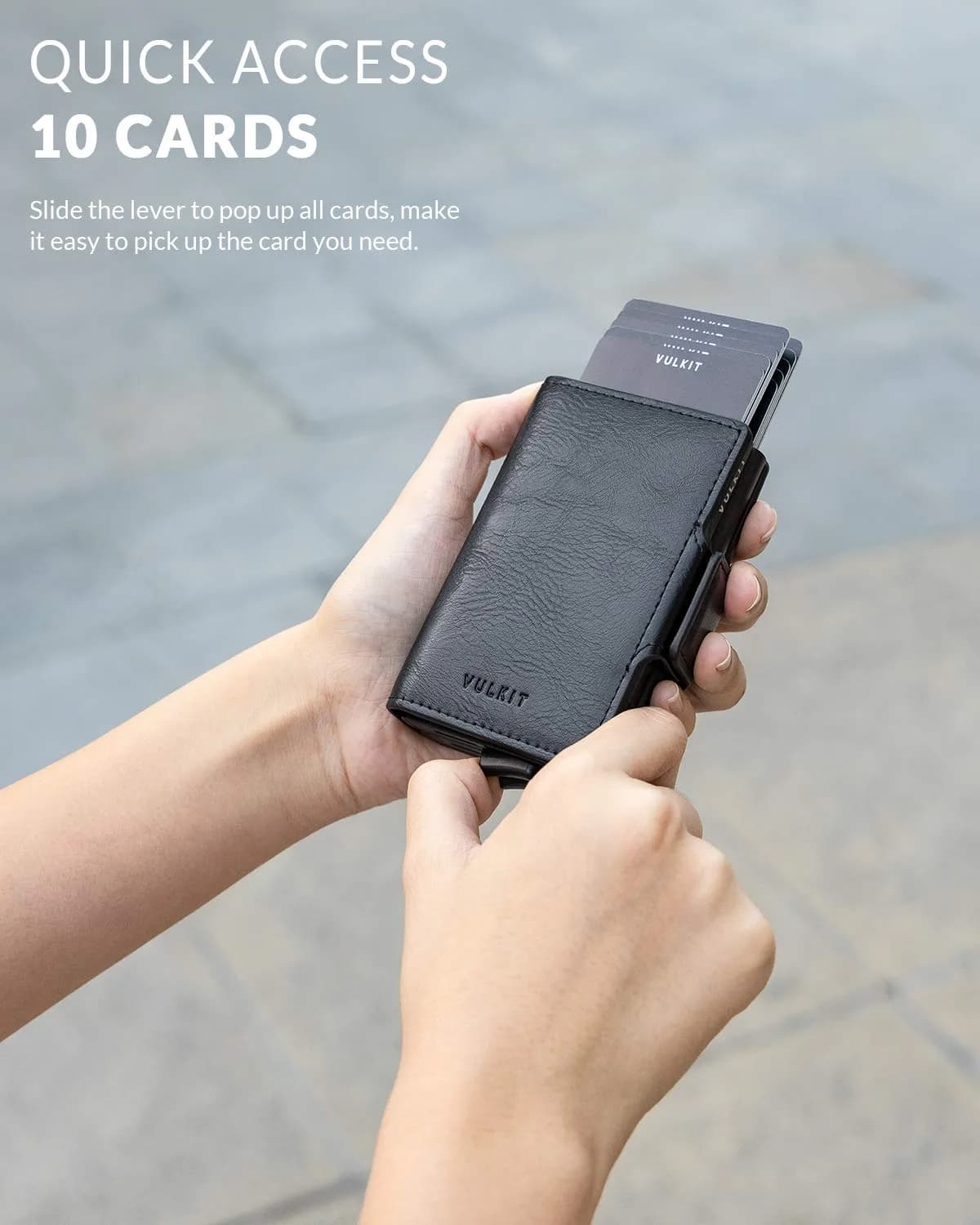 VULKIT Black Automatic Pop Up Double Card Holder with RFID Blocking, Magnetic Leather Wallet - view 2