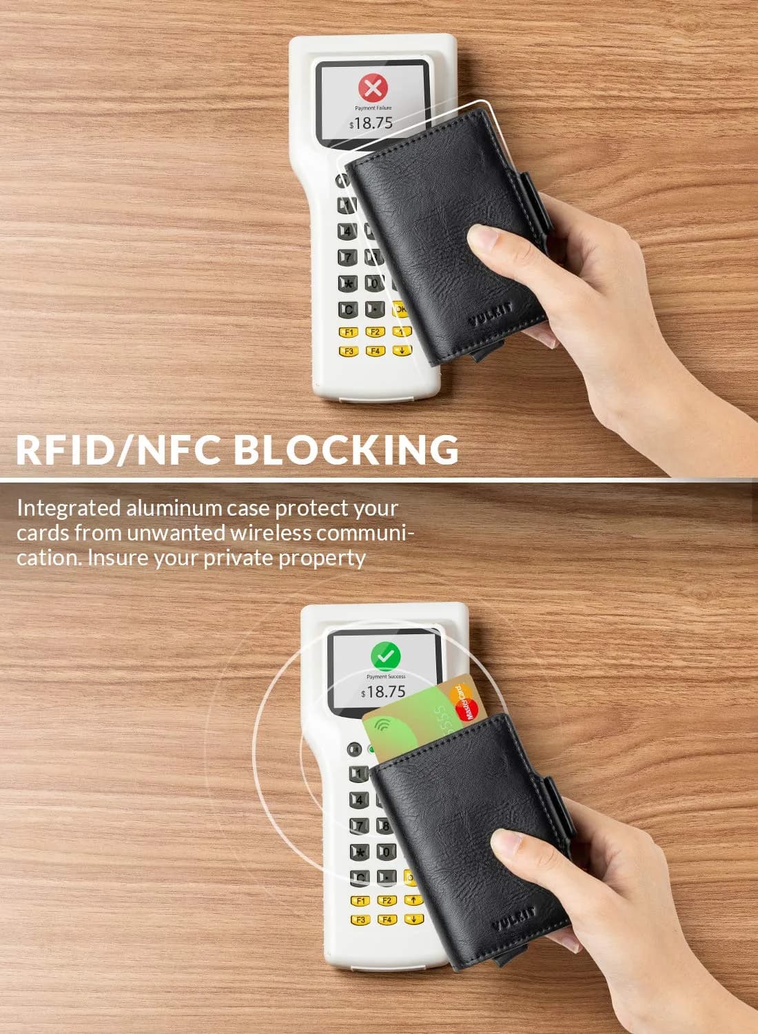 VULKIT Black Automatic Pop Up Double Card Holder with RFID Blocking, Magnetic Leather Wallet - view 3