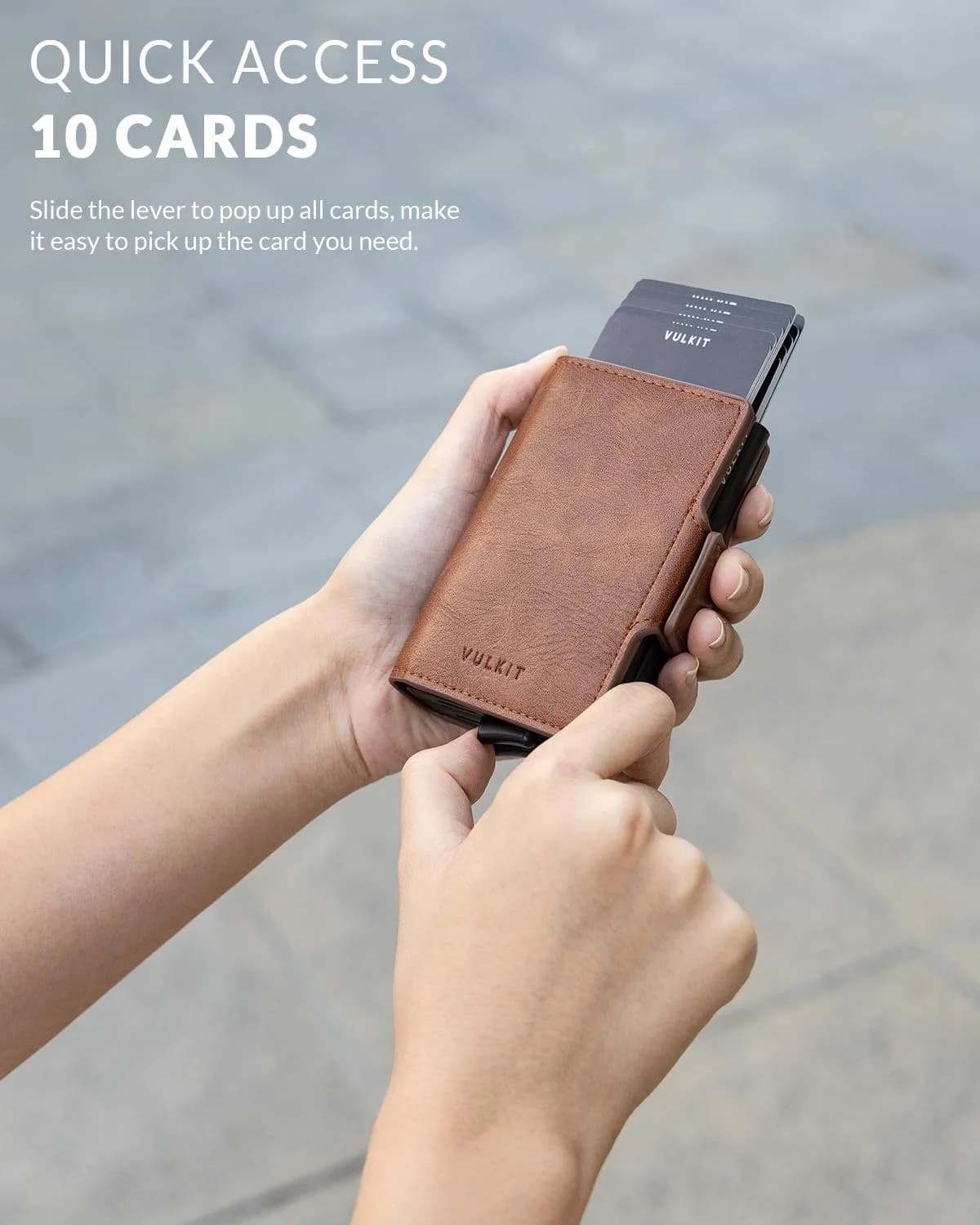 VULKIT Brown Automatic Pop Up Double Card Holder with RFID Blocking Leather and Magnetic Closure - 14 Card Capacity - view 2