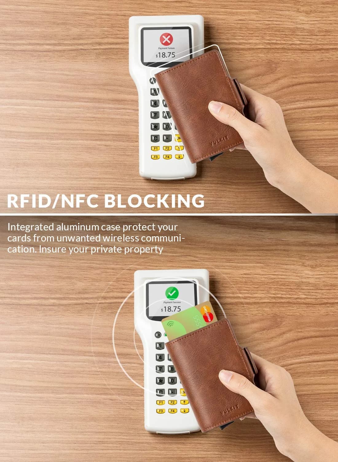 VULKIT Brown Automatic Pop Up Double Card Holder with RFID Blocking Leather and Magnetic Closure - 14 Card Capacity - view 3