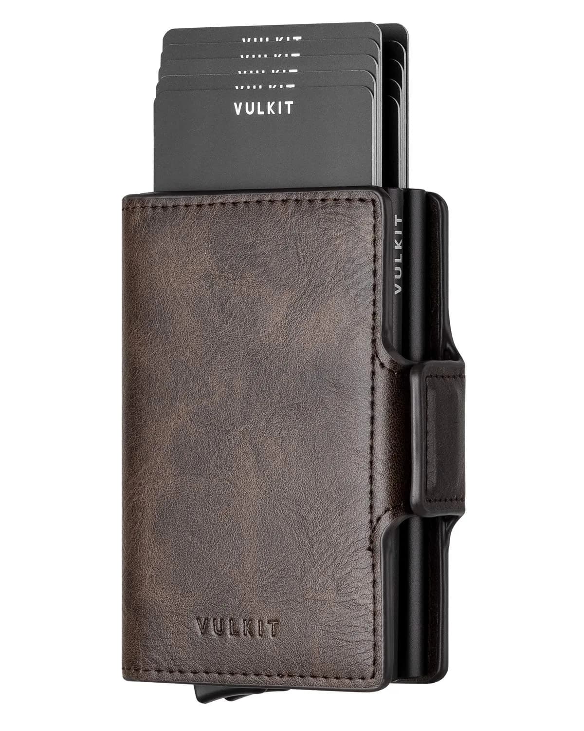 VULKIT Espresso Double Card Holder - Automatic Pop Up, RFID Blocking Leather Wallet - main product image