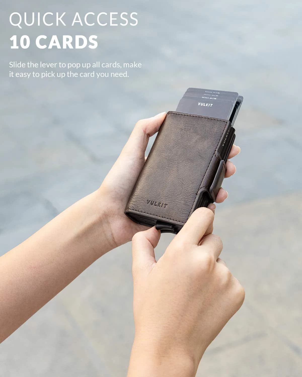 VULKIT Espresso Double Card Holder - Automatic Pop Up, RFID Blocking Leather Wallet - view 2