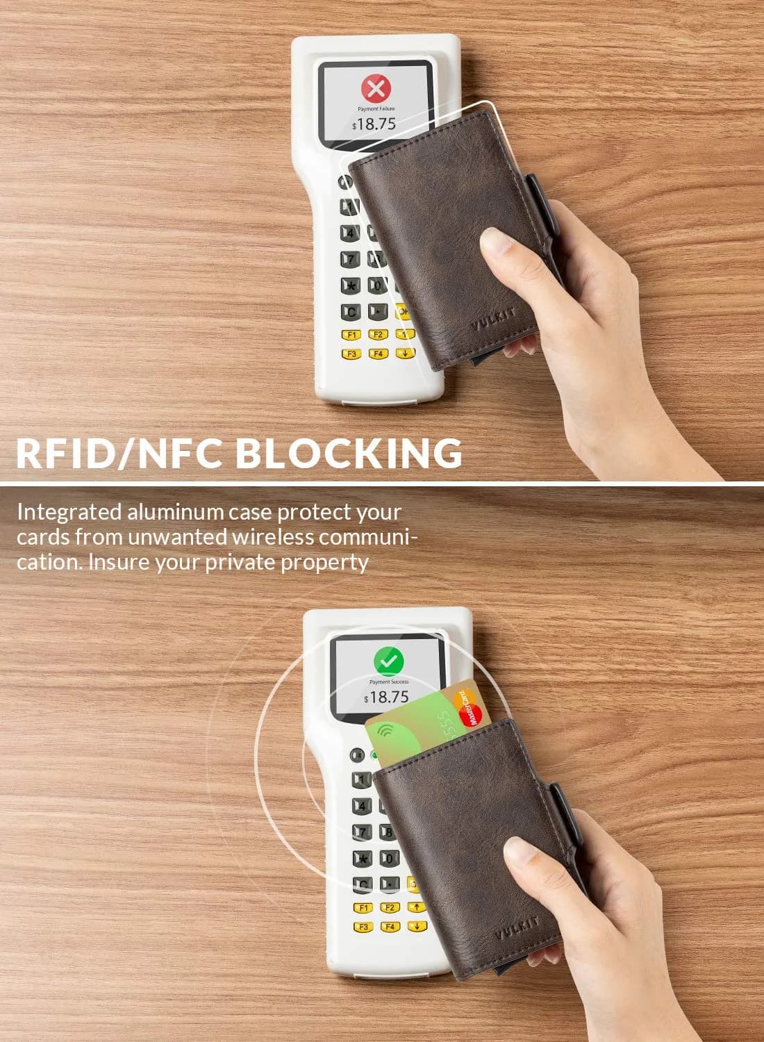 VULKIT Espresso Double Card Holder - Automatic Pop Up, RFID Blocking Leather Wallet - view 3