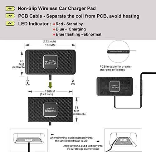 POLMXS 10W Fast Wireless Car Charger Pad with 30cm Cable | Qi-Certified for iPhone & Galaxy thumbnail 4