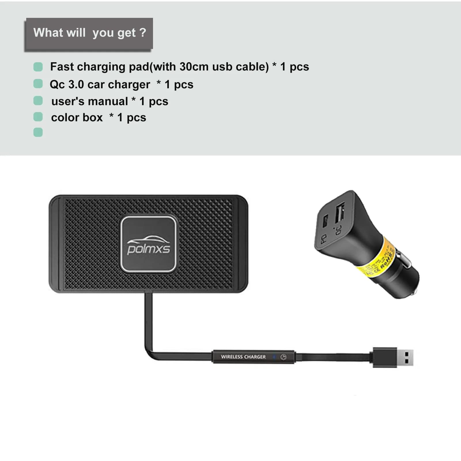 POLMXS 10W Fast Wireless Car Charger Pad with 30cm Cable | Qi-Certified for iPhone & Galaxy - view 7