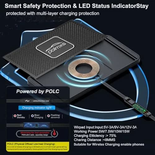 POLMXS 10W Fast Wireless Car Charger Pad with 30cm Cable | Qi-Certified for iPhone & Galaxy thumbnail 3