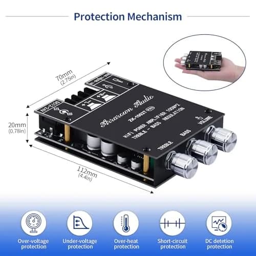ARRAROWN ZK-TB21 2.1 Channel Bluetooth 5.0 Amplifier Board 100W+100W Max 200W AMP | HiFi Stereo Audio Power Amplifier Module with Treble Bass Control thumbnail 4