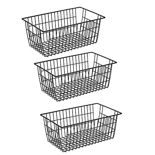 Slideep Farmhouse Metal Wire Basket 3 Pack | Kitchen & Pantry Organizer with Handles (15.7in x 9.5in x 6.3in) thumbnail 1