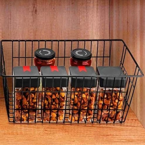 Slideep Farmhouse Metal Wire Basket 3 Pack | Kitchen & Pantry Organizer with Handles (15.7in x 9.5in x 6.3in) thumbnail 5