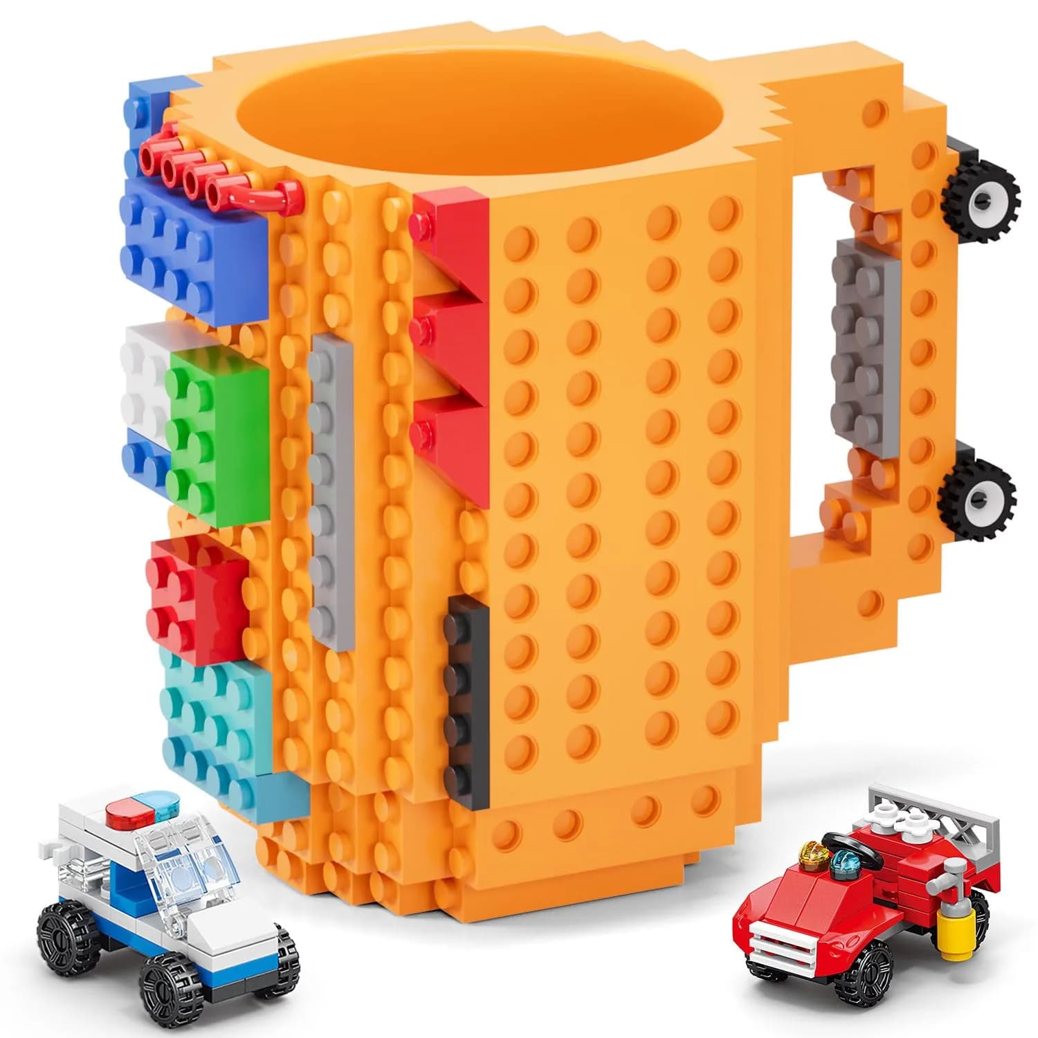 DAYMOO Build-on Brick Mug Set with 2 Random Packs of 2-in-1 Bricks | Creative Novelty Coffee Mug for Kids & Adults (70-120 chars)