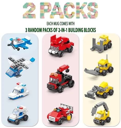 DAYMOO Build-on Brick Mug Set with 2 Random Packs of 2-in-1 Bricks | Creative Novelty Coffee Mug for Kids & Adults (70-120 chars) thumbnail 2
