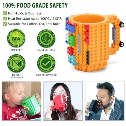 DAYMOO Build-on Brick Mug Set with 2 Random Packs of 2-in-1 Bricks | Creative Novelty Coffee Mug for Kids & Adults (70-120 chars) thumbnail 3