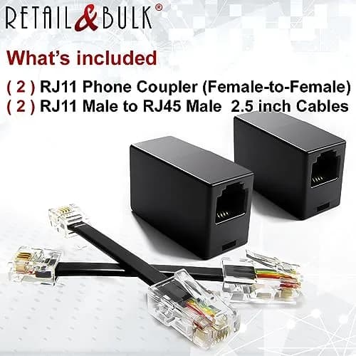 RetailAndBulk 2-Pack RJ11 to RJ45 Adapter Phone Line to Ethernet | Landline, Fax, DSL Modem Connection thumbnail 4
