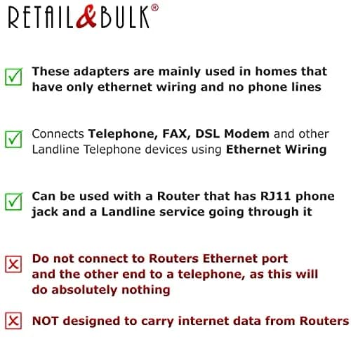 RetailAndBulk 2-Pack RJ11 to RJ45 Adapter Phone Line to Ethernet | Landline, Fax, DSL Modem Connection thumbnail 3