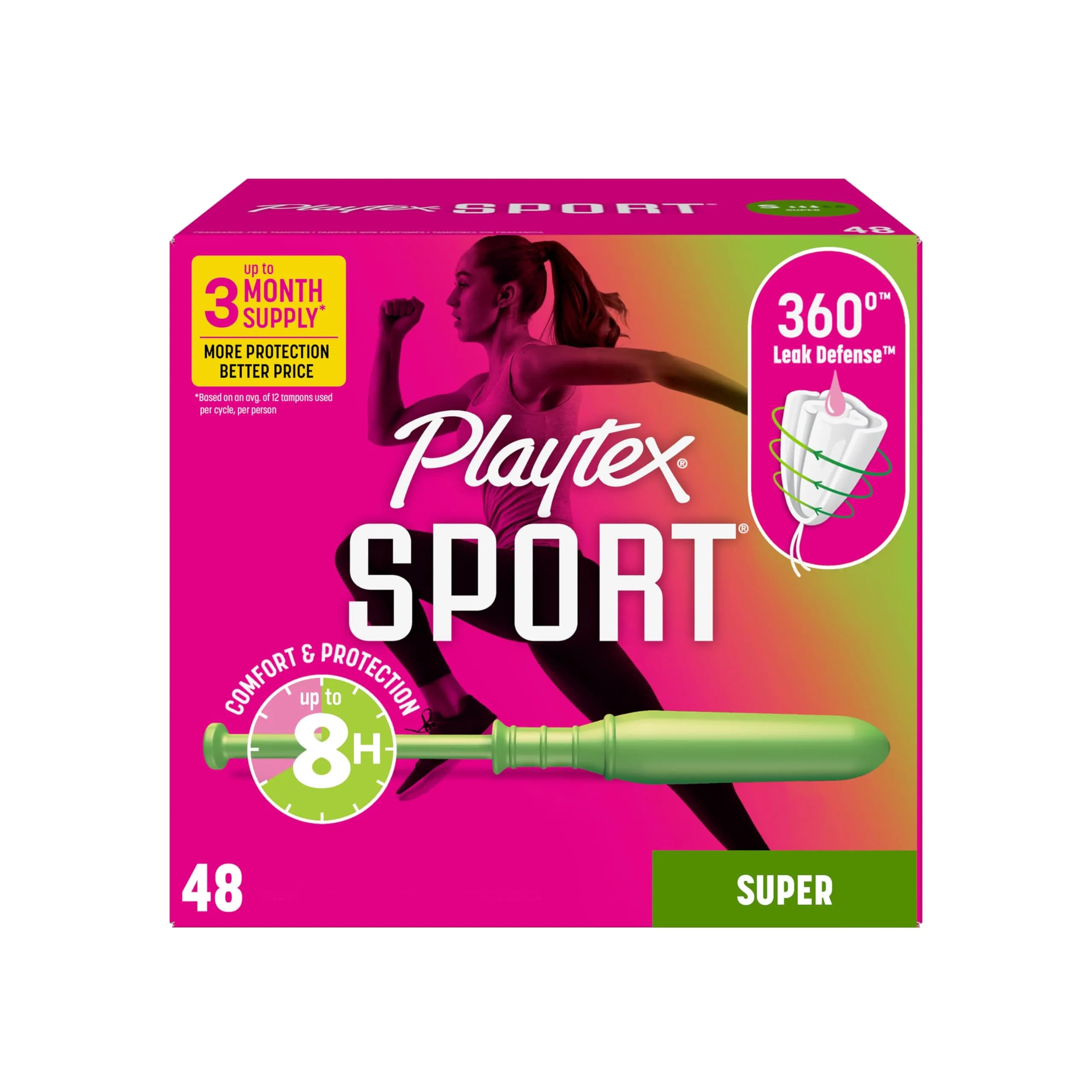 Playtex Sport Tampons Super | Leak Defense, 48 ct, Fragrance-Free, Athletic Fit - main product image
