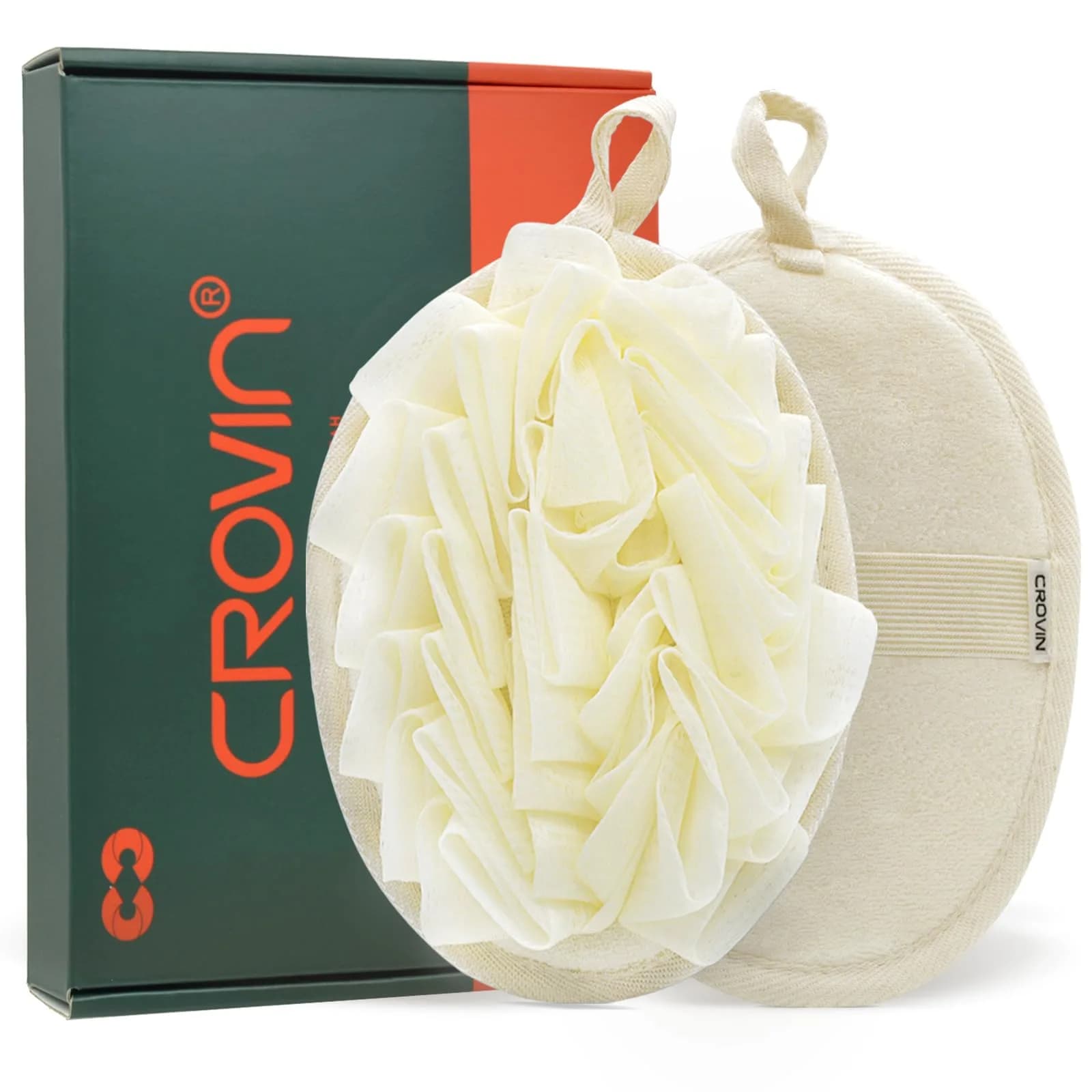 CROVIN Bath Puff Shower Sponge 2 Pack | Exfoliating Loofah for Women & Men — Tan