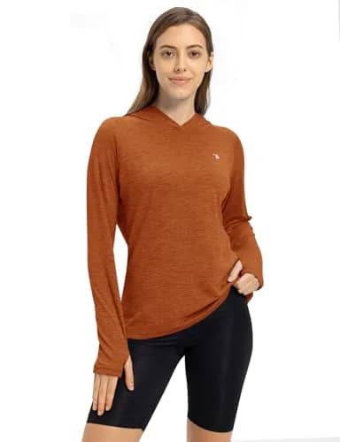 TBMPOY Womens UPF 50+ Sun Protection Hoodie Shirt Long Sleeve Fishing Hiking Outdoor UV Shirt Lightweight Orange L thumbnail 5