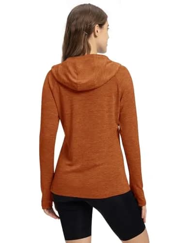 TBMPOY Womens UPF 50+ Sun Protection Hoodie Shirt Long Sleeve Fishing Hiking Outdoor UV Shirt Lightweight Orange L thumbnail 6