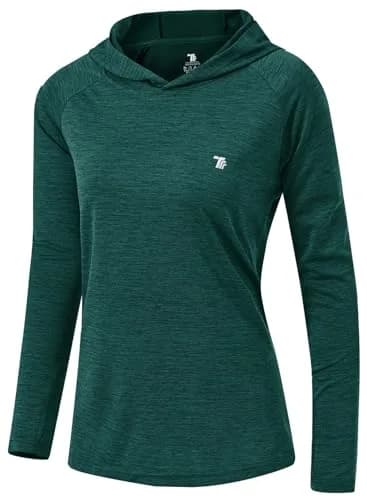 TBMPOY Womens UPF 50+ Sun Protection Hoodie Shirt Long Sleeve Fishing Hiking Outdoor UV Shirt Lightweight Blackish Green L thumbnail 1