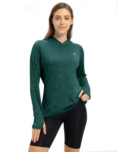 TBMPOY Womens UPF 50+ Sun Protection Hoodie Shirt Long Sleeve Fishing Hiking Outdoor UV Shirt Lightweight Blackish Green L thumbnail 5