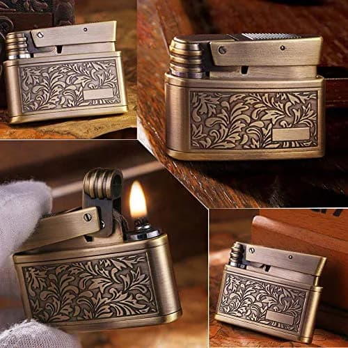 YANCONG Vintage Trench Lighter, Handmade Copper Antique Windproof Novelty Gift (Golden) | Reusable Collectible thumbnail 4