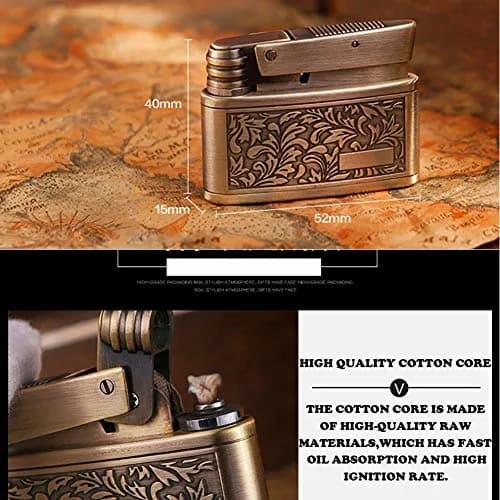 YANCONG Vintage Trench Lighter, Handmade Copper Antique Windproof Novelty Gift (Golden) | Reusable Collectible thumbnail 5