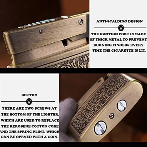 YANCONG Vintage Trench Lighter, Handmade Copper Antique Windproof Novelty Gift (Golden) | Reusable Collectible thumbnail 6