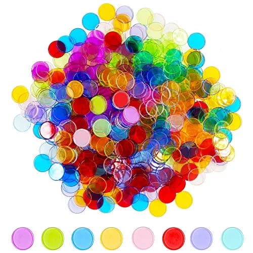 Hebayy 250 Transparent 8 Color Bingo Chips | 3/4 inch Plastic Markers for Kids & Bingo Night thumbnail 1