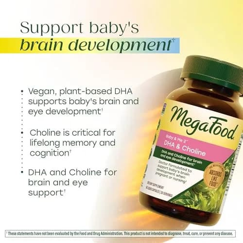 MegaFood Baby & Me 2 Prenatal Vitamins for Women, DHA & Choline Supplements, Liquid Vegan Capsules (60 Count) | Doctor-Formulated for Baby's Brain and Eye Development thumbnail 4