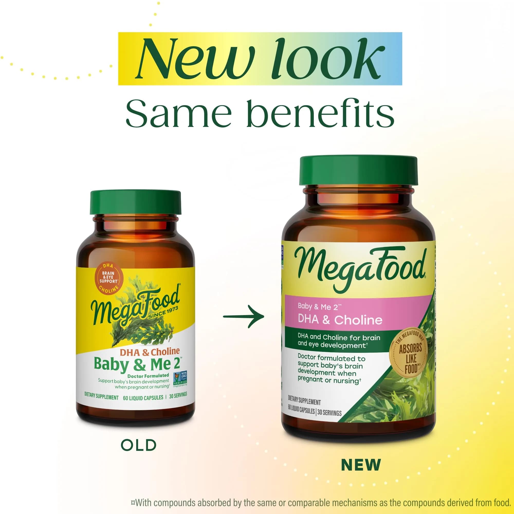 MegaFood Baby & Me 2 Prenatal Vitamins for Women, DHA & Choline Supplements, Liquid Vegan Capsules (60 Count) | Doctor-Formulated for Baby's Brain and Eye Development - view 2