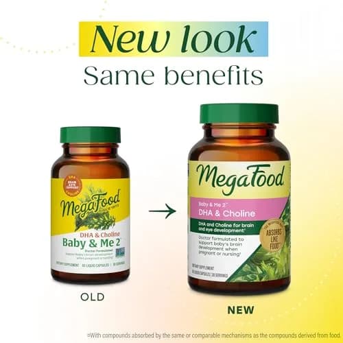 MegaFood Baby & Me 2 Prenatal Vitamins for Women, DHA & Choline Supplements, Liquid Vegan Capsules (60 Count) | Doctor-Formulated for Baby's Brain and Eye Development thumbnail 2