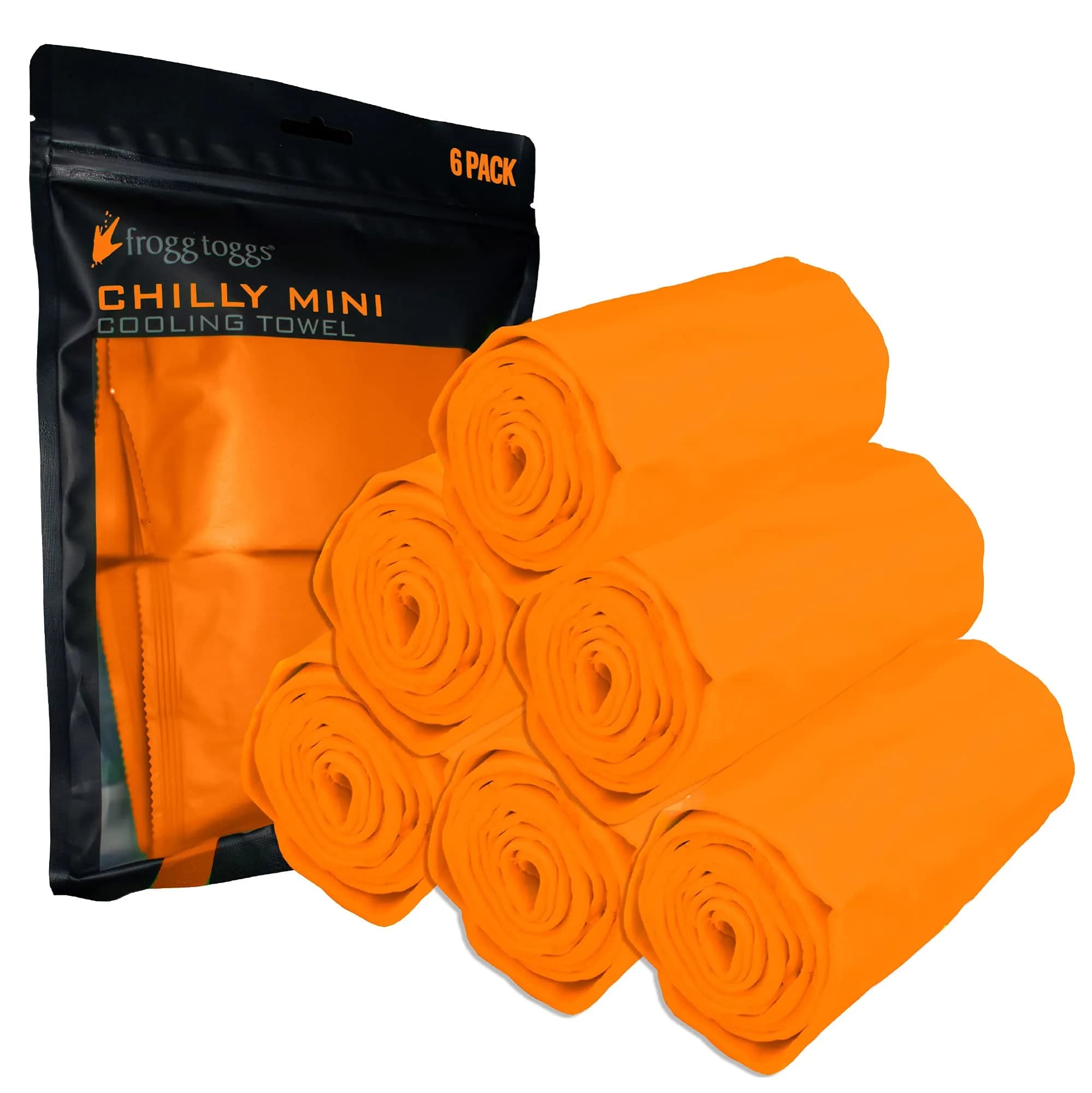 FROGG TOGGS Chilly Mini Cooling Neck Towel, Orange - 6 Pack, 74cm (29") x 7.6cm (3") | Hyper-Evaporative Cooling